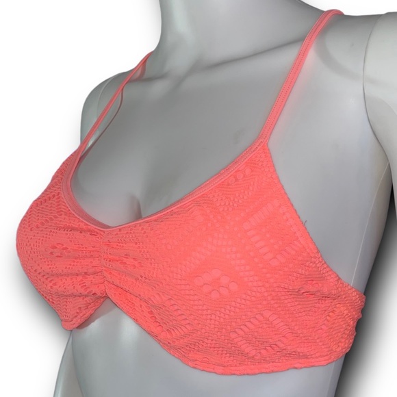 AERIE Coral Peach Pink Eyelet Scoop 2 Piece Bikini Swimsuit Set Top & Bottom M L - Picture 3 of 8